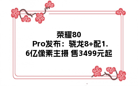荣耀80 Pro发布：骁龙8+配1.6亿像素主摄 售3499元起
