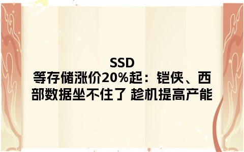 SSD等存储涨价20%起：铠侠、西部数据坐不住了 趁机提高产能