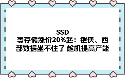 SSD等存储涨价20%起：铠侠、西部数据坐不住了 趁机提高产能