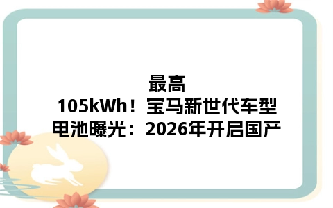 最高105kWh！宝马新世代车型电池曝光：2026年开启国产