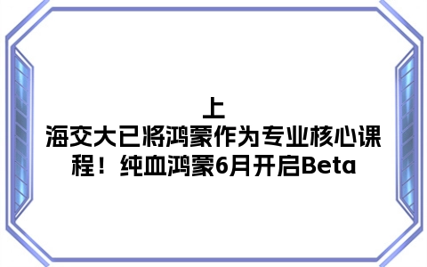 上海交大已将鸿蒙作为专业核心课程！纯血鸿蒙6月开启Beta