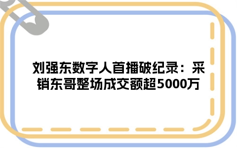 刘强东数字人首播破纪录：采销东哥整场成交额超5000万