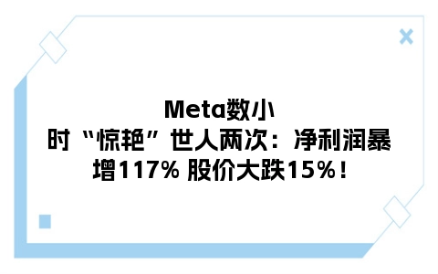 Meta数小时“惊艳”世人两次：净利润暴增117% 股价大跌15%！