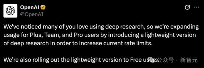免费用！OpenAI发布「轻量版」Deep Research，o4-mini加持