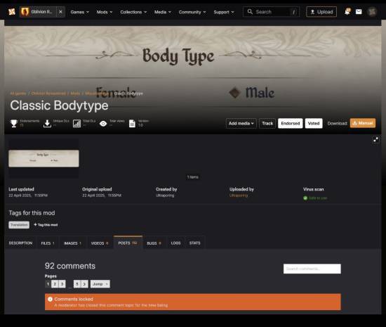 《老滚4RE》已有男女性别选项MOD：没用多久被删了