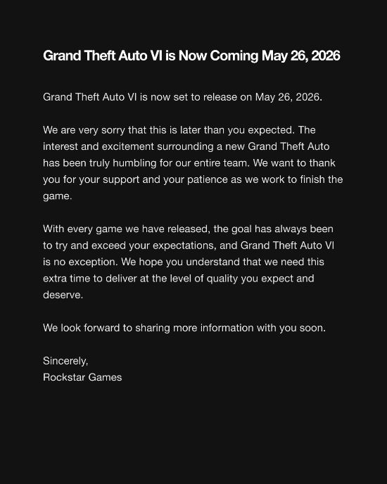 没多少人为《GTA6》延期失望：出了就玩没出也无妨